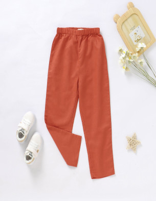 Soft 12M-5Y Linen Organic Cotton Long Pants Summer Spring Brick color